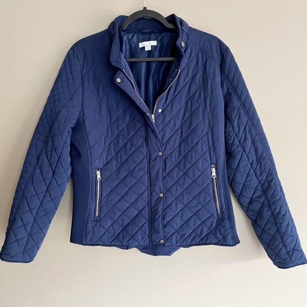 New York and Company Navy Blue Quilted Jacket Large
